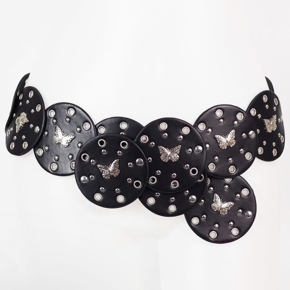 Dolls kill FLUTTER WONDER studded moto faux leather WAIST BELT one size black